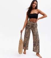 New Look Brown Leopard Print Crepe Wide Leg Beach Trousers